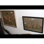 An antique wool work picture of three masted ship,
