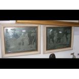 A pair of decorative pictorial mirrors - 34cm x 42