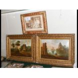 A pair of small oils on board - a port and rural s