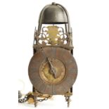 G PECQUET A PARIS. A SMALL AND VERY ORIGINAL EARLY 18TH CENTURY FRENCH LANTERN CLOCK