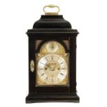 FRANCIS GREGG, LONDON. A GEORGE I EBONISED QUARTER REPEATING BRACKET CLOCK OF SMALL PROPORTIONS