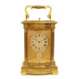 A LATE 19TH CENTURY FRENCH LACQUERED BRASS GRANDE SONNERIE CARRIAGE CLOCK REPEATER OF LARGE SIZE