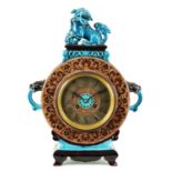 A LATE 19TH CENTURY FRENCH CERAMIC MANTEL CLOCK OF CHINESE DESIGN