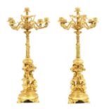 A FINE PAIR OF 19TH CENTURY ORMOLU FIVE BRANCH CANDELABRA