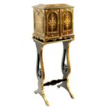 A 19TH CENTURY PAPIER MACHE DECANTER CABINET ON STAND