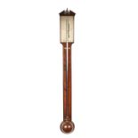 DOWNES, YARMOUTH. A LATE GEORGIAN MAHOGANY STICK BAROMETER