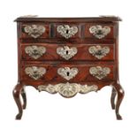 A RARE 18TH CENTURY PORTUGUESE ROSEWOOD JEWELLERY CASKET SHAPED AS A MINIATURE COMMODE