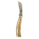 A 19TH CENTURY STAG HORN PRUNING KNIFE BY W. SAYNOR