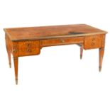 A FINE LATE 19TH CENTURY FRENCH ORMOLU MOUNTED INLAID SATINWOOD AND MAHOGANY DESK