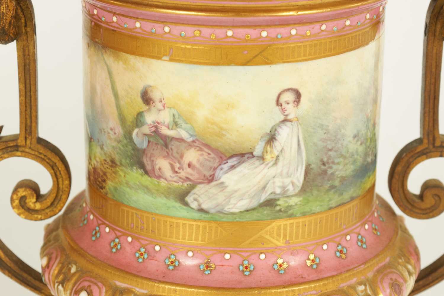 A PAIR OF 19TH CENTURY SEVRES PORCELAIN AND ORMOLU MOUNTED LIDED VASES - Image 2 of 9