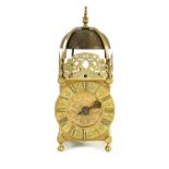 WILLIAM SELWOOD, LONDON. A LATE 17TH/EARLY 18TH CENTURY BRASS HOOK AND SPIKE LANTERN CLOCK