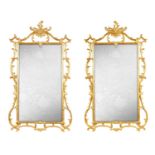 A GOOD PAIR OF GEORGE III CHIPPENDALE DESIGN CARVED GILT GESSO HANGING MIRRORS