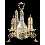 A GEORGE II FIVE PIECE SILVER CRUET FRAME