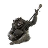 A LATE 19TH CENTURY JAPANESE MEIJI PERIOD BRONZE SCULPTURE OF A SEATED MONKEY PLAYING A SHAMISEN