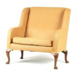 A 19TH CENTURY GEORGE II STYLE MAHOGANY OVERSIZED UPHOLSTERED CHAIR