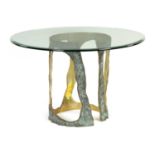 A LATE 20TH CENTURY BRONZE AND GLASS COFFEE TABLE BY WILLY CEYSENS