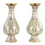 A PAIR OF 19TH CENTURY ORIENTAL CLOISONNÉ BALUSTER VASES