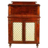 A REGENCY SIMULATED ROSEWOOD SIDE CABINET OF SMALL SIZE