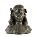 LOUIS LUDWIG. AN EARLY 20TH CENTURY LIFE SIZE BRONZE BUST OF A YOUNG GIRL