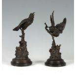 FERDINAND PAUTROT 1832 - 1874. A PAIR OF LATE 19TH CENTURY FRENCH PATINATED BRONZE SCULPTURES