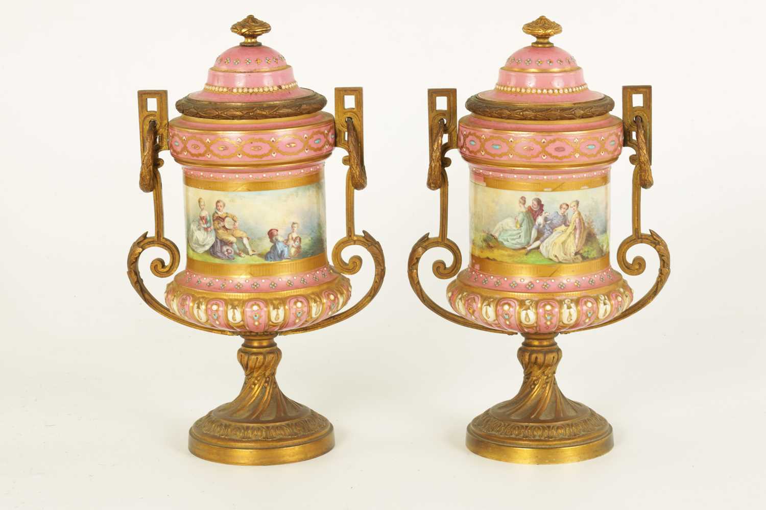 A PAIR OF 19TH CENTURY SEVRES PORCELAIN AND ORMOLU MOUNTED LIDED VASES - Image 6 of 9