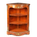 A 19TH CENTURY FRENCH BURR WALNUT, KINGWOOD AND SATINWOOD CORNER DISPLAY CABINET