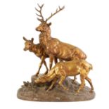 J.E.MASSON (1871-1932). AN IMPRESSIVE LATE 19TH CENTURY GILT BRONZE ANIMAL FIGURE GROUP