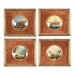 A SET OF FOUR 19TH CENTURY TOPOGRAPHICAL REVERSE PAINTED 3D OIL ON TIN PANELS