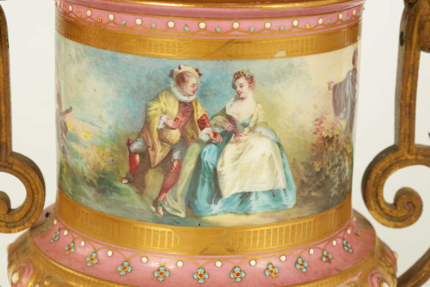 A PAIR OF 19TH CENTURY SEVRES PORCELAIN AND ORMOLU MOUNTED LIDED VASES - Image 3 of 9