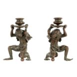 A PAIR OF LATE 19TH CENTURY VIENNA BRONZE FIGURAL CANDLESTICKS