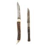 A STAG HORN PEN KNIFE BY J. COPLEY & SONS TOGETHER WITH AN EBONY HANDLED PENKNIFE BY R. MARTIN