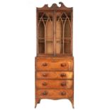 A LATE REGENCY EBONY INLAID MAHOGANY SECRETAIRE BOOKCASE OF SMALL SIZE