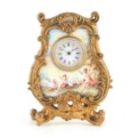 A LATE 19TH CENTURY VIENNESE ENAMEL AND GILT MOUNTED BOUDOIR CLOCK