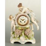 A LATE 19TH CENTURY CONTINENTAL MEISSEN STYLE PORCELAIN MANTEL CLOCK