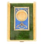 FABERGÉ. AN EARLY 20TH CENTURY RUSSIAN CASED SILVER GILT, ENAMEL AND NEPHRITE PORTRAIT FRAME