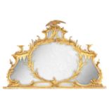 AN EARLY/MID 19TH CENTURY CHIPPENDALE DESIGN CARVED GILT GESSO OVERMANTEL MIRROR