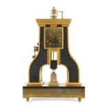 A LATE 19TH CENTURY GILT BRASS AND BRONZE FRENCH INDUSTRIAL AUTOMATON MANTEL CLOCK