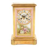 A LATE 19TH CENTURY FRENCH ORMOLU AND PORCELAIN PANELLED MANTEL CLOCK