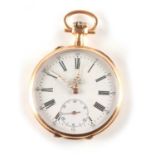 AN EARLY 20TH CENTURY FRENCH 18CT GOLD OPEN FACE POCKET WATCH