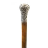 A LARGE LATE 19TH CENTURY SILVER MOUNTED RHINOCEROS HORN WALKING STICK