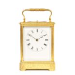 HOLINGUE, PARIS. A 19TH CENTURY FRENCH OVERSIZED ENGRAVED GILT BRASS CARRIAGE CLOCK
