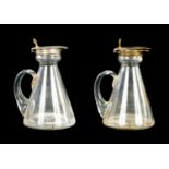 A PAIR OF GEORGE V SILVER MOUNTED MINIATURE WHISKEY DECANTERS