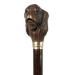 A LATE 19TH CENTURY AUTOMATON DOGS HEAD WALKING STICK