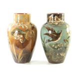 A MASSIVE MATCHED PAIR OF 19TH CENTURY CERAMIC TAPERING SHOULDERED VASES