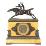 OF HORSE RACING/EQUESTRIAN INTEREST. A 19TH CENTURY FRENCH PATINATED BRONZE AND SIENNA MARBLE MANTEL