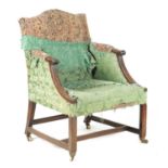 AN UNUSUAL GEORGE III LABURNUM GAINSBOROUGH CHAIR OF GENEROUS SIZE