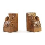 AN UNUSUAL PAIR OF ROBERT ‘MOUSEMAN’ THOMPSON TRIPLE MICE ADZED OAK BOOK ENDS