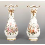 A PAIR OF 19TH CENTURY FRENCH OPALINE GLASS FLORAL VASES