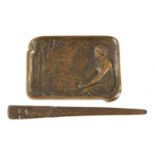 PETER TERESZCZUK, (1875-1963) AN ART NOVEAU BRONZE DESK TIDY AND LETTER OPENER