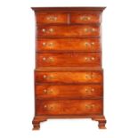 A GEORGE III FIGURED MAHOGANY CHEST ON CHEST OF SMALL AND NEAT PROPORTIONS